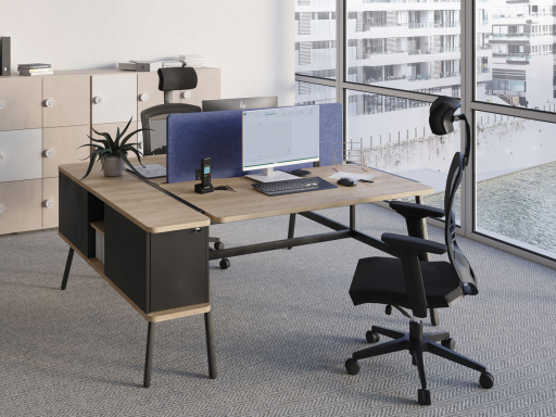 Bureau bench 2 personnes FLEXY avec caisson, fabriqué en France