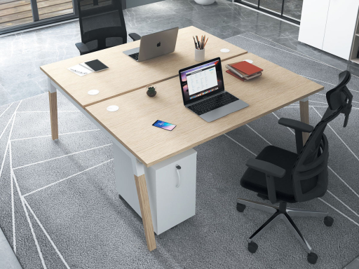 Bureau partagé 2 personnes pieds bois, Made in France