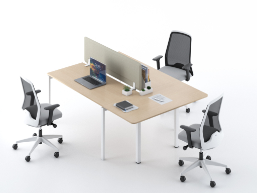 Bureau 3 personnes compact avec cloisonnette acoustique