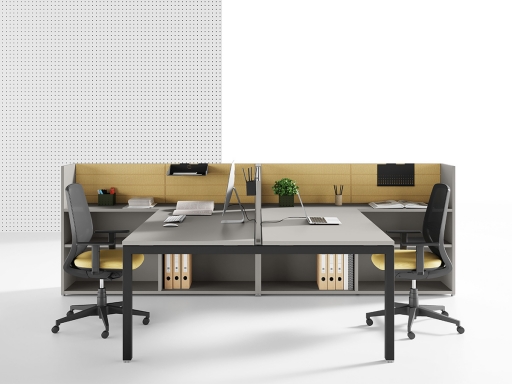 Bureau bench 2 personnes sur étagères acoustiques