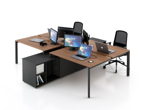 Bureau partagé 4 personnes, FIVE-U noir avec rangements UC inclus