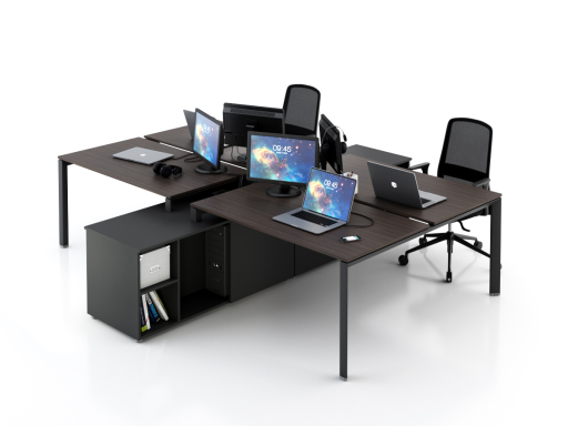 Bureau partagé 4 personnes, FIVE-U noir avec rangements UC inclus