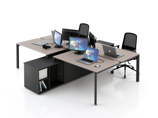 Bureau partagé 4 personnes, FIVE-U noir avec rangements UC inclus