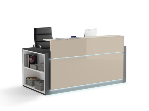 Banque d'accueil HORIZON avec rangement latéral et façade laquée