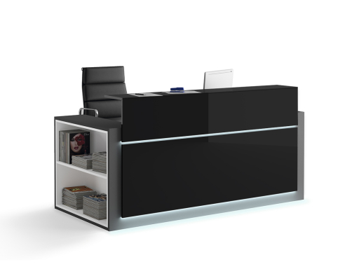 Banque d'accueil HORIZON avec rangement latéral et façade laquée