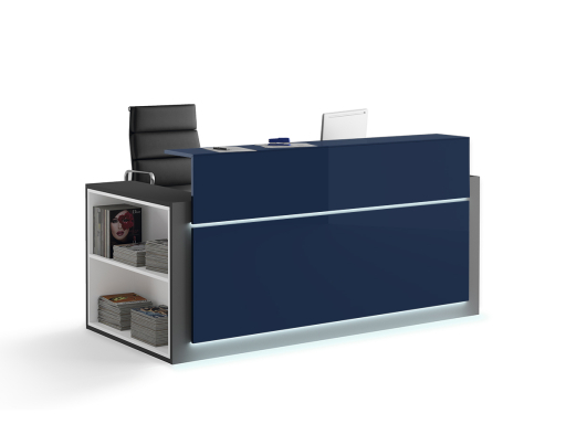 Banque d'accueil HORIZON avec rangement latéral et façade laquée