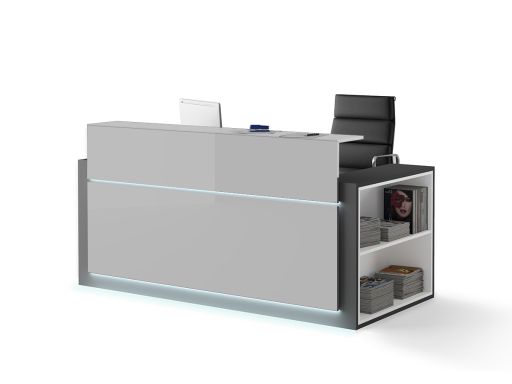 Banque d'accueil HORIZON avec rangement latéral et façade laquée