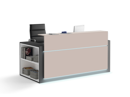 Banque d'accueil HORIZON avec rangement latéral et façade laquée