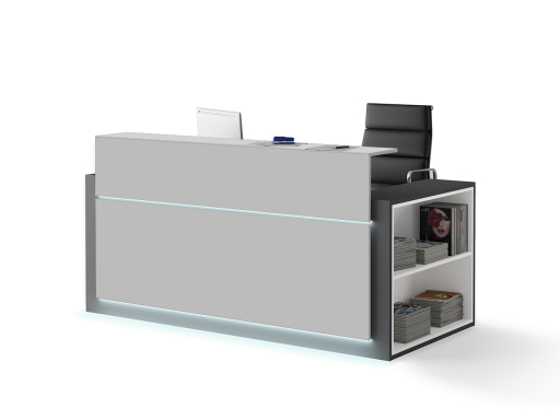 Banque d'accueil HORIZON avec rangement latéral et façade laquée