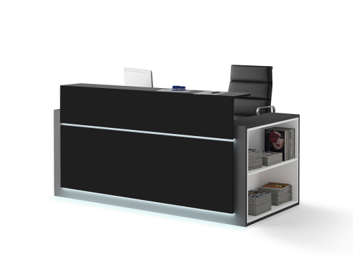 Banque d'accueil HORIZON avec rangement latéral et façade laquée