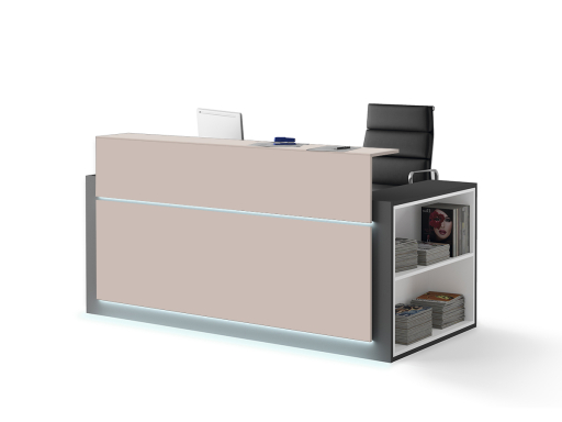 Banque d'accueil HORIZON avec rangement latéral et façade laquée
