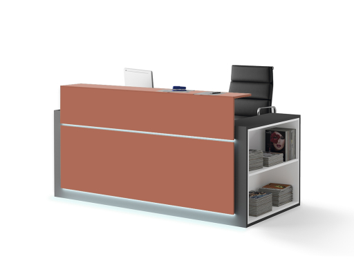 Banque d'accueil HORIZON avec rangement latéral et façade laquée