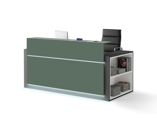 Banque d'accueil HORIZON avec rangement latéral et façade laquée