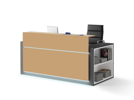 Banque d'accueil HORIZON avec rangement latéral et façade laquée