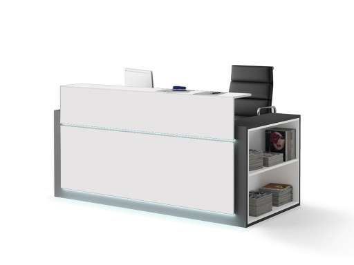 Banque d'accueil HORIZON avec rangement latéral et façade laquée