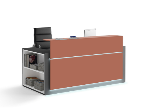 Banque d'accueil HORIZON avec rangement latéral et façade laquée