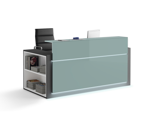 Banque d'accueil HORIZON avec rangement latéral et façade laquée
