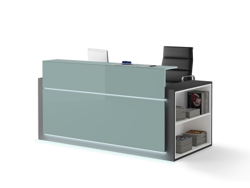Banque d'accueil HORIZON avec rangement latéral et façade laquée