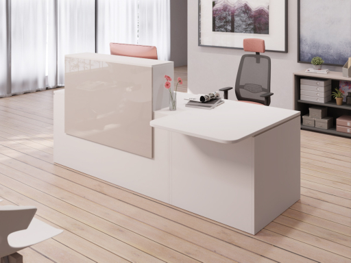 Bureau d'accueil contemporain avec poste pour personne à mobilité réduite