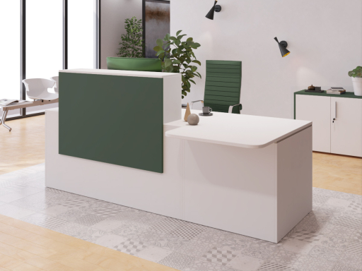 Bureau d'accueil contemporain avec poste pour personne à mobilité réduite