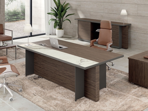 Bureau de direction en bois ELYSIUM E.1 avec insert en grès et profil