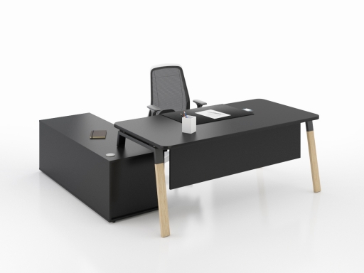 Bureau de direction scandinave, en angle KELSO WOOD, avec pieds bois