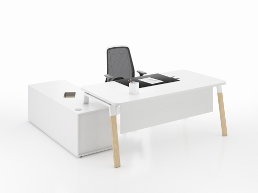 Bureau de direction scandinave, en angle KELSO WOOD, avec pieds bois