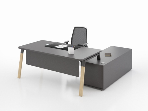 Bureau de direction scandinave, en angle KELSO WOOD, avec pieds bois