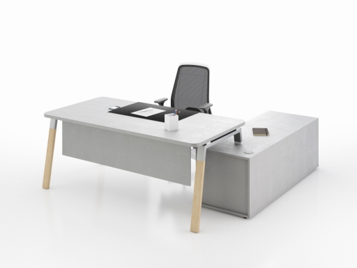 Bureau de direction scandinave, en angle KELSO WOOD, avec pieds bois