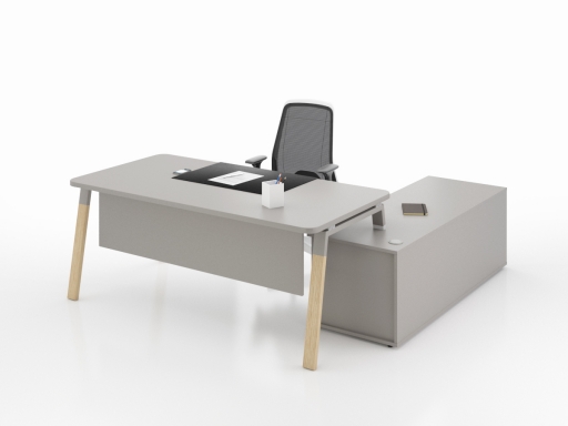 Bureau de direction scandinave, en angle KELSO WOOD, avec pieds bois