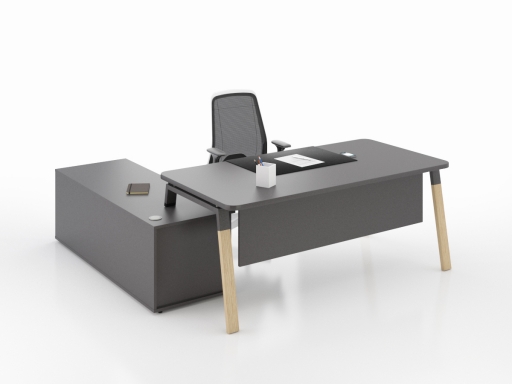 Bureau de direction scandinave, en angle KELSO WOOD, avec pieds bois