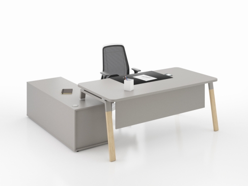 Bureau de direction scandinave, en angle KELSO WOOD, avec pieds bois