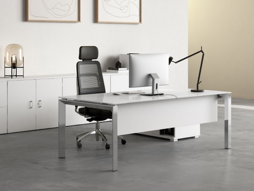 Bureau de direction en verre MARKET sur crédence, bureau exécutif en verre fabriqué en Espagne