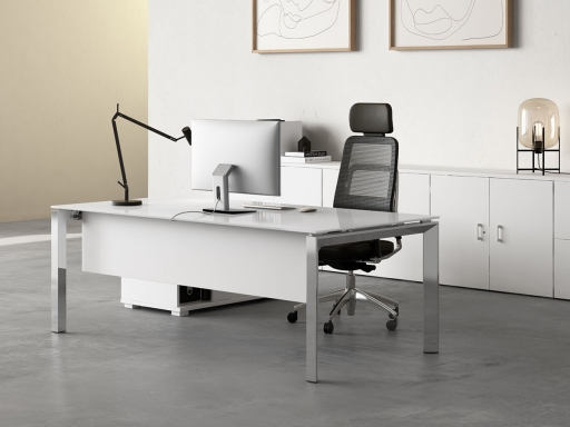 Bureau de direction en verre MARKET sur crédence, bureau exécutif en verre fabriqué en Espagne