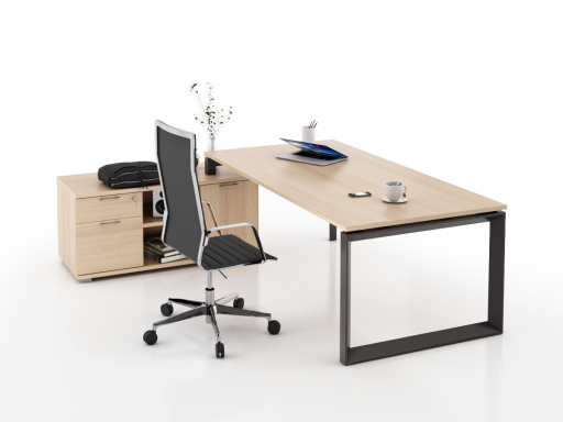 Bureau d'angle pour direction avec rangement et caisson