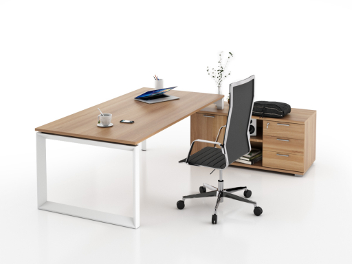 Bureau d'angle pour direction avec rangement et caisson