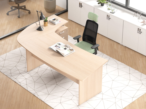 Bureau en angle arrondi DAILY avec retour sur caisson