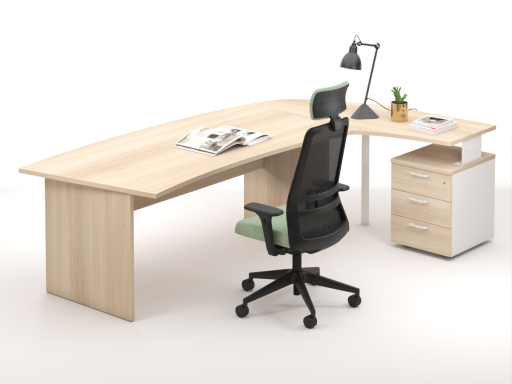 Bureau en angle arrondi DAILY avec retour sur caisson