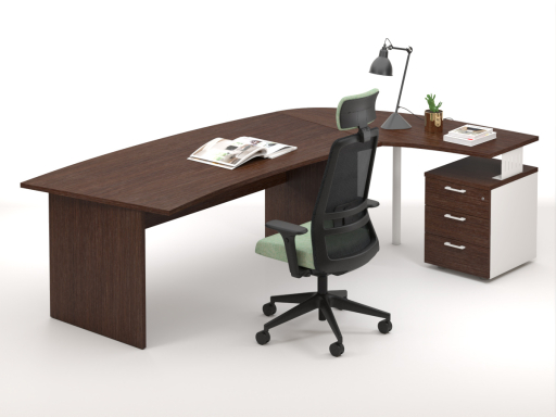 Bureau en angle arrondi DAILY avec retour sur caisson
