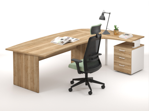 Bureau en angle arrondi DAILY avec retour sur caisson