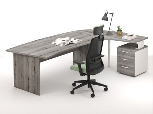 Bureau en angle arrondi DAILY avec retour sur caisson