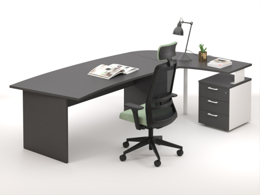 Bureau en angle arrondi DAILY avec retour sur caisson