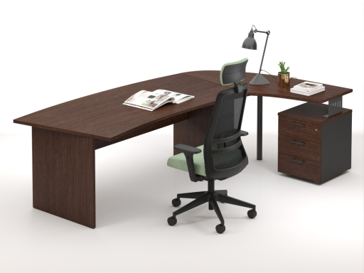 Bureau en angle arrondi DAILY avec retour sur caisson