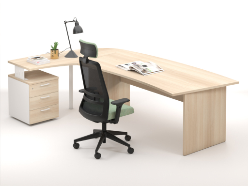Bureau en angle arrondi DAILY avec retour sur caisson