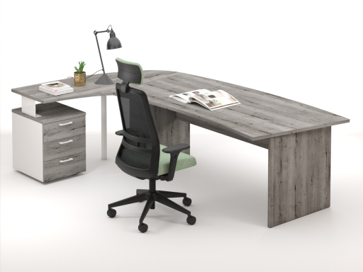 Bureau en angle arrondi DAILY avec retour sur caisson