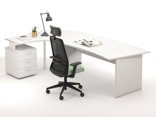 Bureau en angle arrondi DAILY avec retour sur caisson