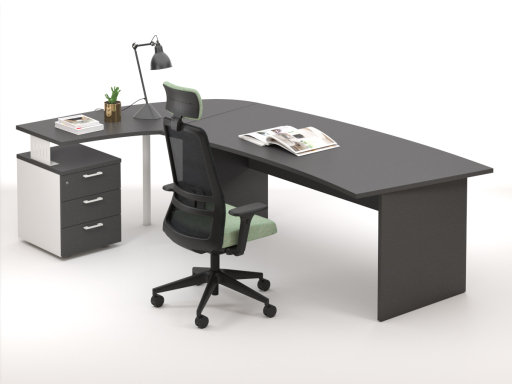 Bureau en angle arrondi DAILY avec retour sur caisson