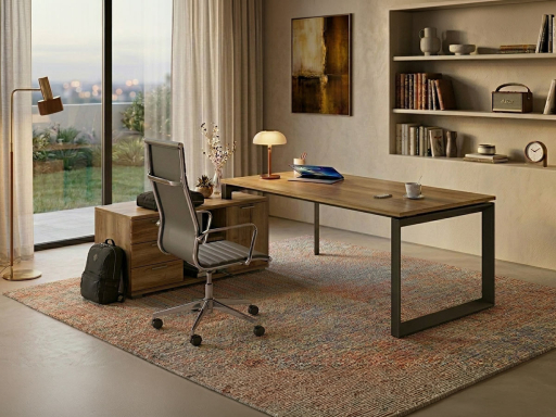 Bureau d'angle pour direction avec rangement et caisson