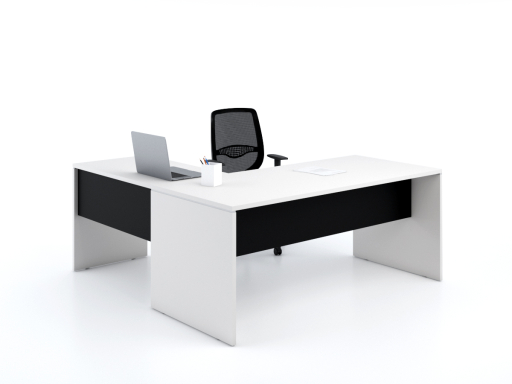 Bureau de direction en angle blanc et noir, pas cher