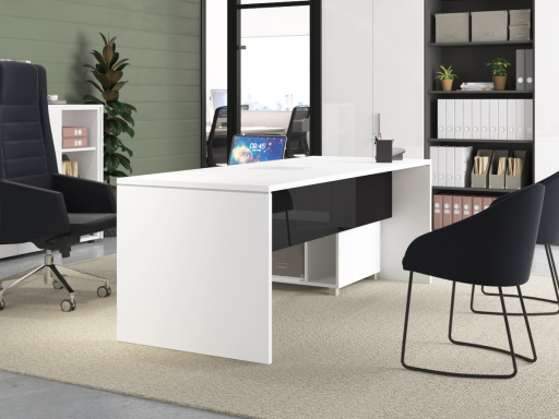 Bureau de direction laqué brillant avec meuble retour